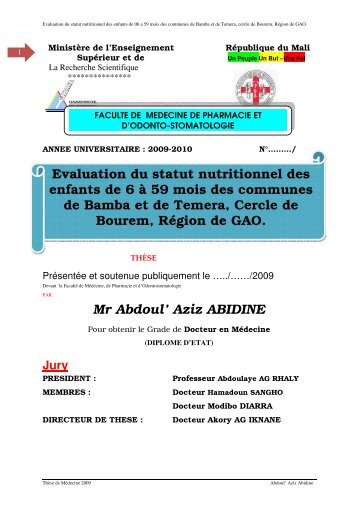 Mr Abdoul' Aziz ABIDINE Evaluation du statut nutritionnel des ...