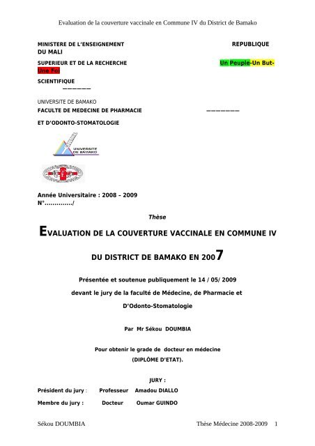 evaluation de la couverture vaccinale en commune iv du district de ...