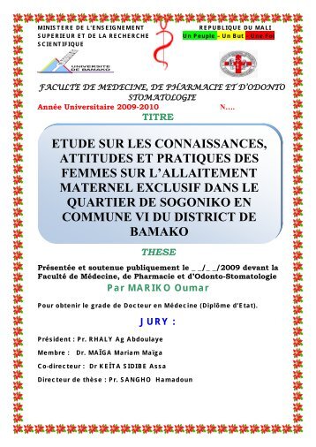 etude sur les connaissances, attitudes et pratiques des femmes sur l ...