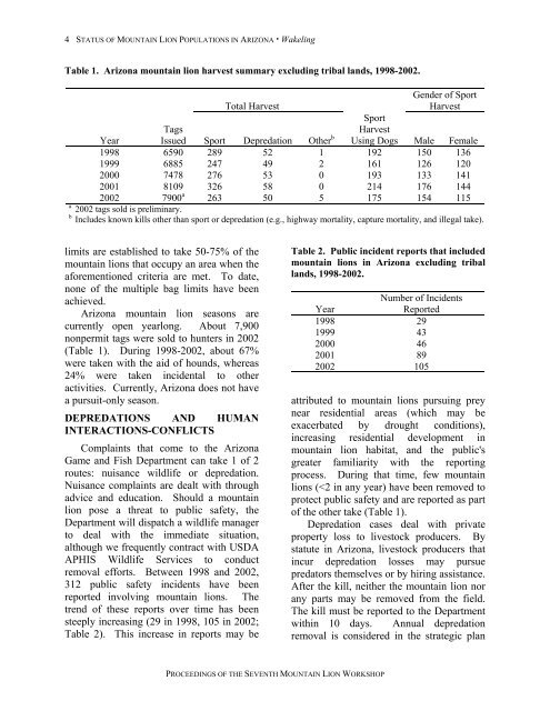 Proceedings of the Seventh Mountain Lion Workshop