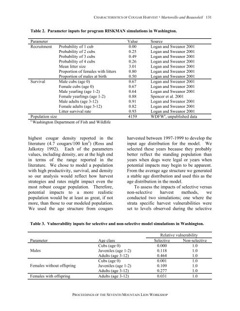 Proceedings of the Seventh Mountain Lion Workshop