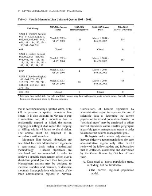 Proceedings of the Seventh Mountain Lion Workshop