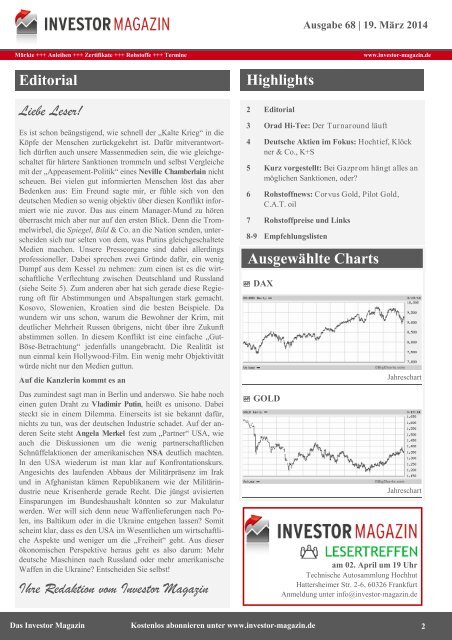 Das Investor Magazin - Ausgabe 68