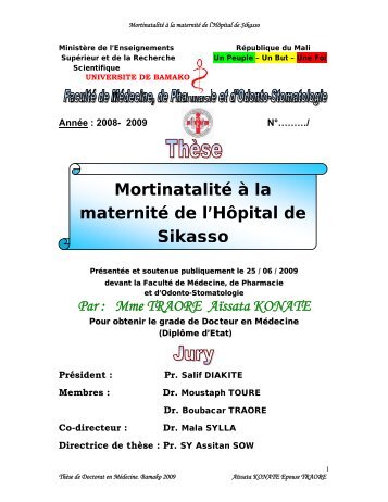 MortinatalitÃ© Ã  la maternitÃ© de l'HÃ´pital de Sikasso