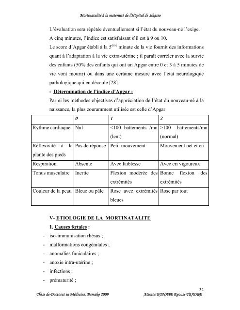 MortinatalitÃ© Ã  la maternitÃ© de l'HÃ´pital de Sikasso