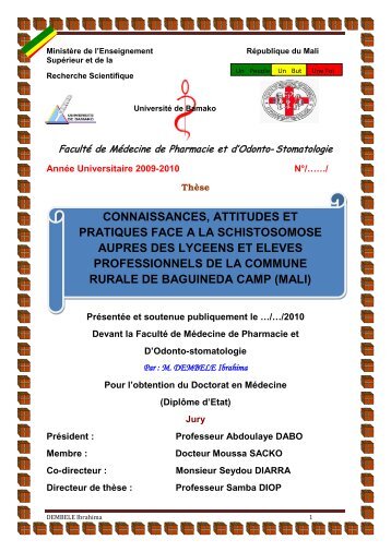 connaissances, attitudes et pratiques face a la schistosomose ...