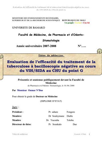 Evaluation de l'efficacitÃ© du traitement de la tuberculose Ã  ...