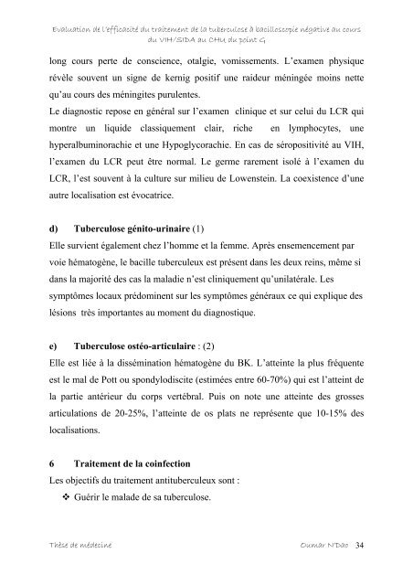 Evaluation de l'efficacitÃ© du traitement de la tuberculose Ã  ...