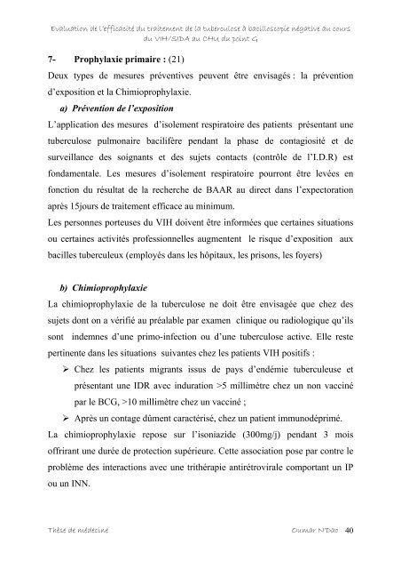 Evaluation de l'efficacitÃ© du traitement de la tuberculose Ã  ...