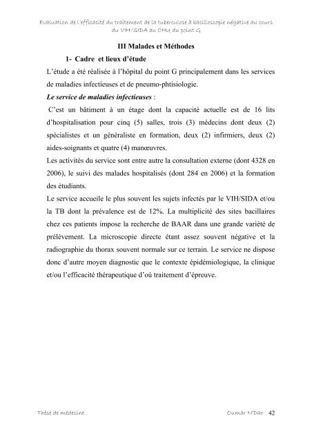 Evaluation de l'efficacitÃ© du traitement de la tuberculose Ã  ...