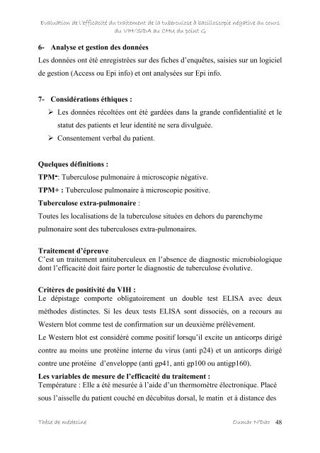 Evaluation de l'efficacitÃ© du traitement de la tuberculose Ã  ...