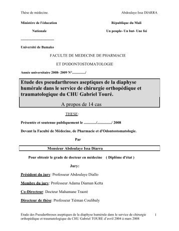 Etude des pseudarthroses aseptiques de la diaphyse humÃ©rale ...