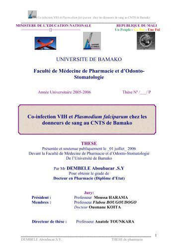 Stomatologie Co-infection VIH et Plasmodium falciparum ch