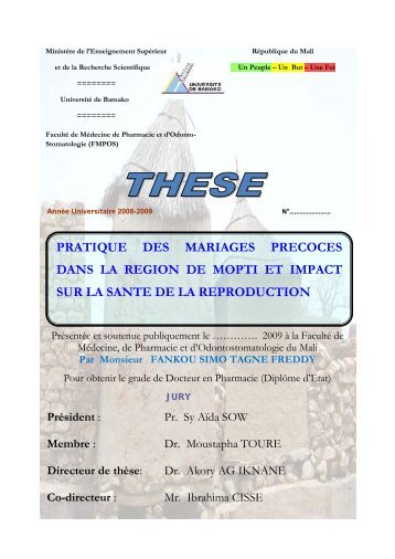 pratique des mariages precoces dans la region de mopti et impact ...