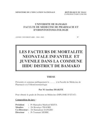 les facteurs de mortalite neonatale infantile et juvenile dans la ...