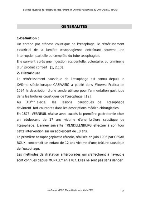 STENOSE CAUSTIQUE DE L'ÅSOPHAGE CHEZ L'ENFANT ...