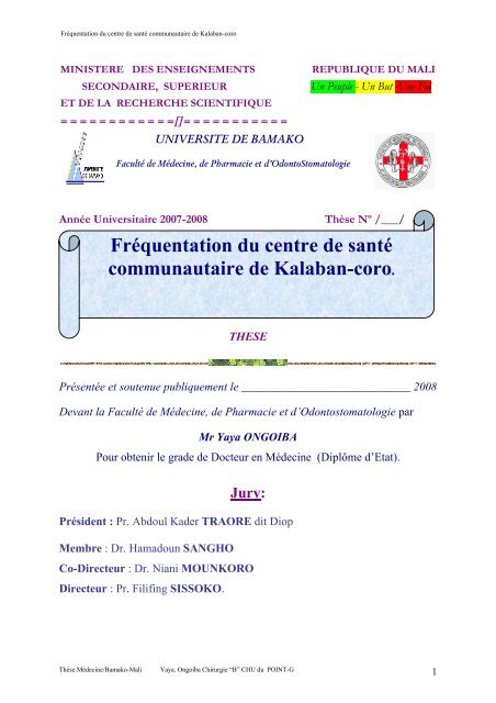 FrÃ©quentation du centre de santÃ© communautaire de Kalaban-coro.