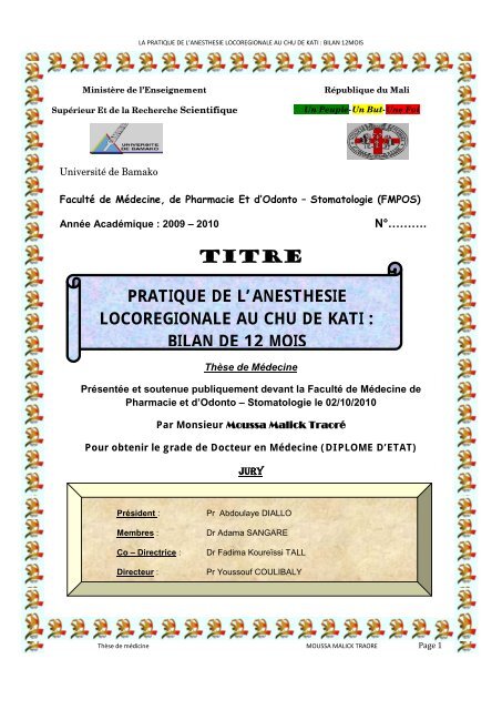 Titre Pratique De Lanesthesie Locoregionale Au Chu - 
