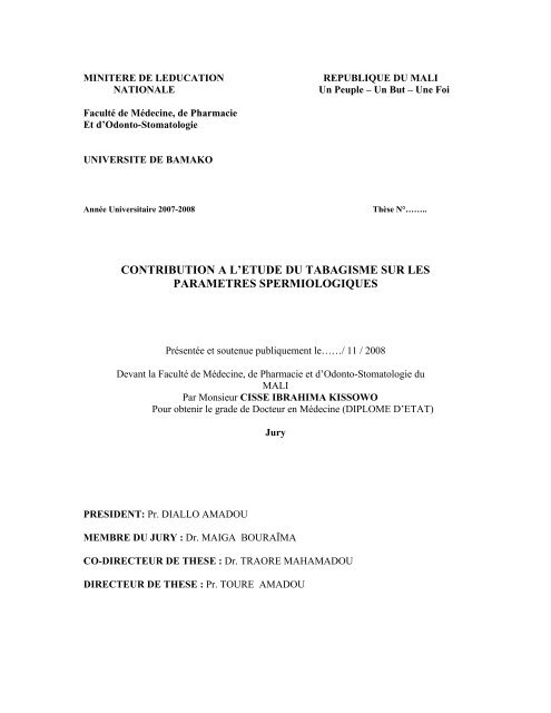 contribution a l'etude du tabagisme sur les parametres ...