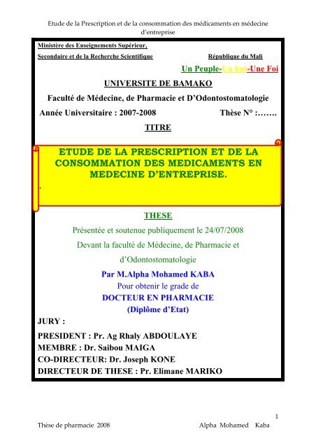 Etude De La Prescription Et De La Consommation Des Medicaments En