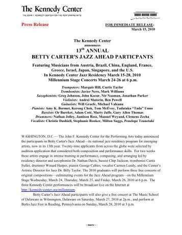 Jazz Ahead 2010 Press Release - John F. Kennedy Center for the ...