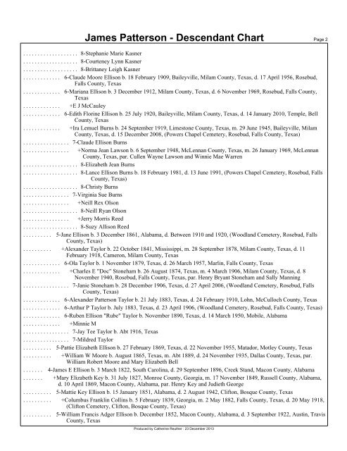 James Patterson - Descendant Chart - kennedyreuther.com