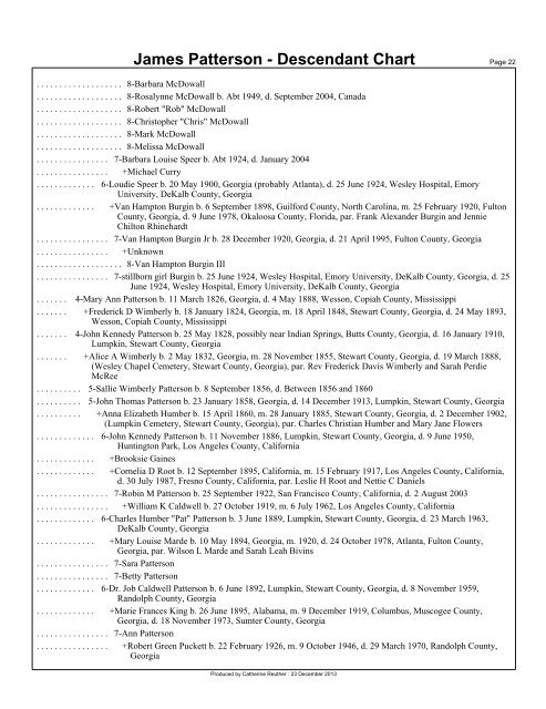 James Patterson - Descendant Chart - kennedyreuther.com