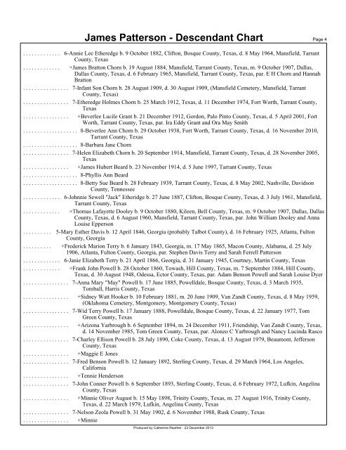 James Patterson - Descendant Chart - kennedyreuther.com