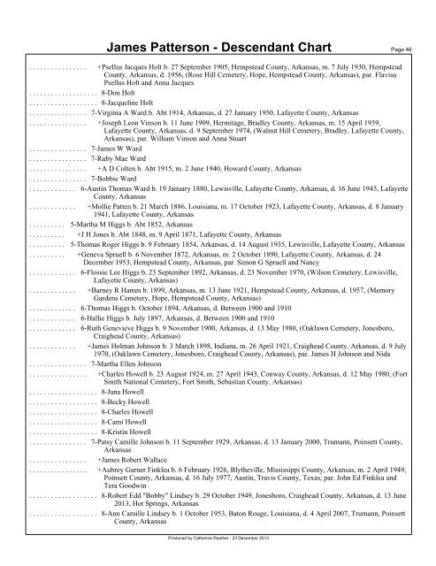 James Patterson - Descendant Chart - kennedyreuther.com