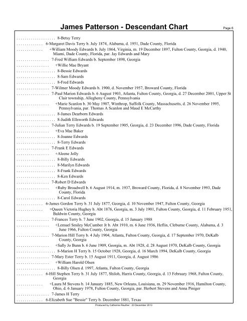 James Patterson - Descendant Chart - kennedyreuther.com