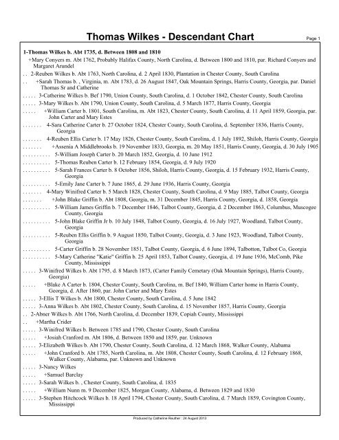 Thomas Wilkes - Descendant Chart - kennedyreuther.com