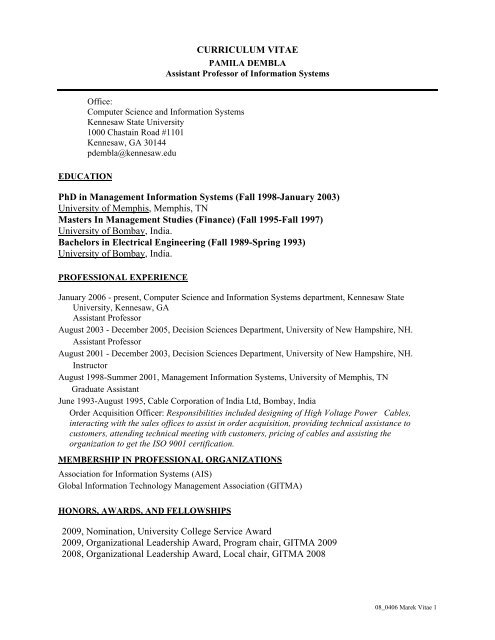 curriculum vitae phd in management information systems phd in information systems