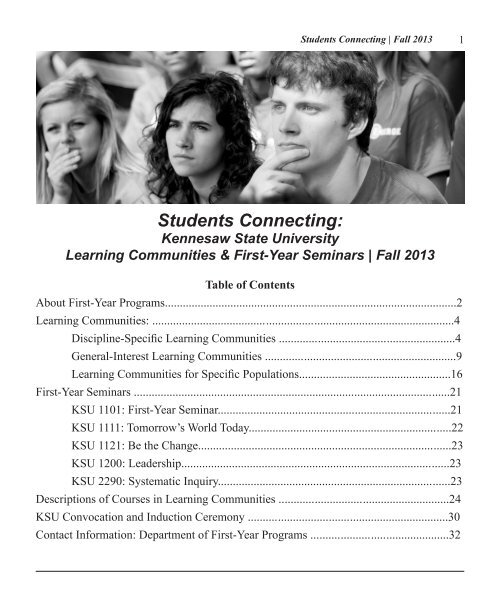 Learning Communities & First-Year Seminars, Fall 2013 - Kennesaw ...