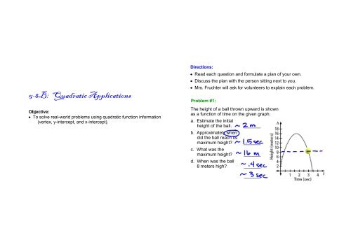 Notes 5.8B Quadratic Applications - Kenston School District
