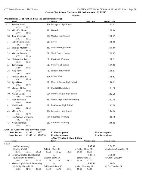 Results - CCS Swim Team