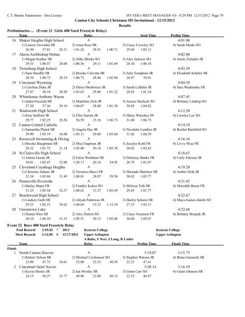 Results - CCS Swim Team