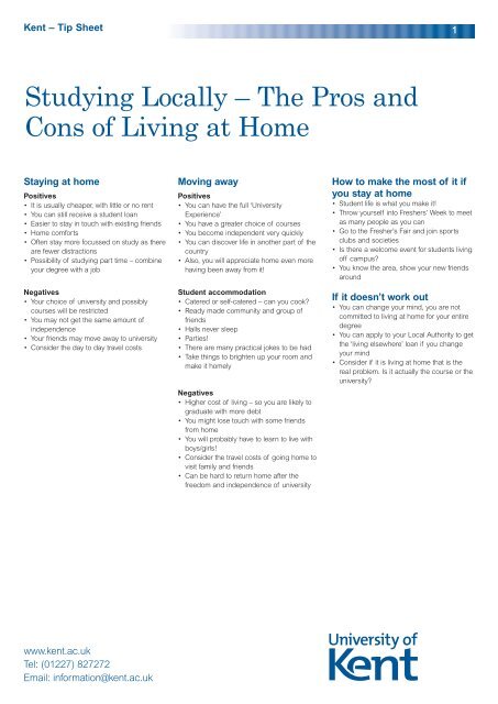 Studying Locally â The Pros and Cons of Living ... - University of Kent