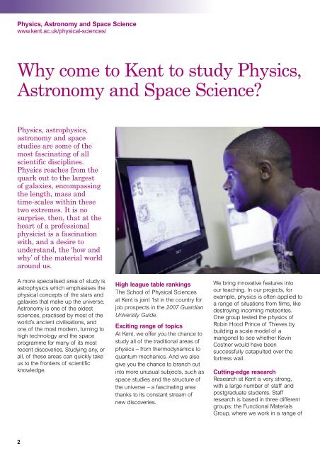 Physics, Astronomy and Space Science - University of Kent