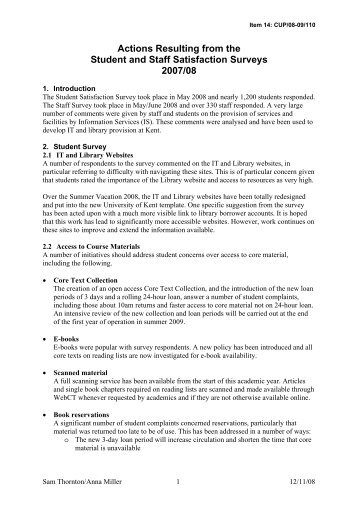 Actions resulting from the Student and Staff ... - University of Kent