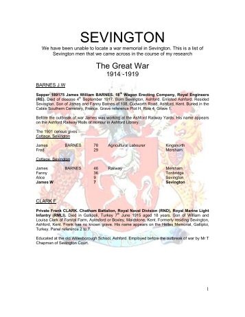 SEVINGTON - Kent Fallen