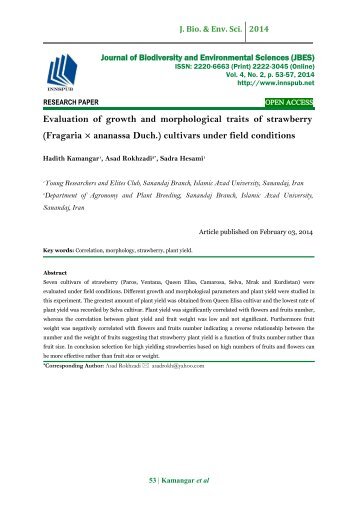 Evaluation of growth and morphological traits of strawberry (Fragaria × ananassa Duch.) cultivars under field conditions