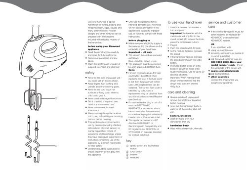 Kenwood Hand Mixer Instruction Manual HM330