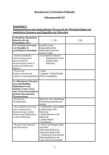 Hausinternes Curriculum Erdkunde Jahrgangsstufe Q1 Inhaltsfeld I ...