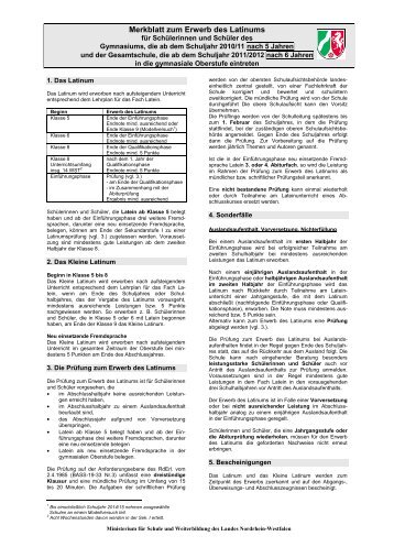 Merkblatt zum Erwerb des Latinums - Standardsicherung NRW