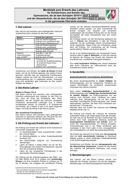 Merkblatt zum Erwerb des Latinums - Standardsicherung NRW