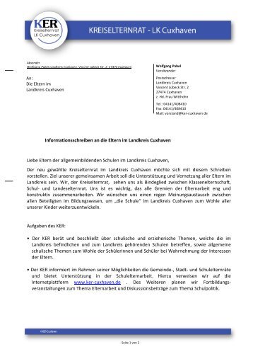 Informationsschreiben - Kreiselternrat Landkreis Cuxhaven