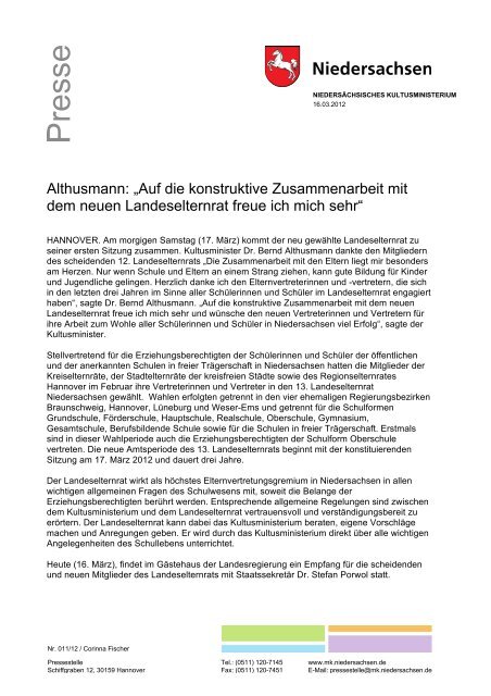 Althusmann: âAuf die konstruktive Zusammenarbeit mit dem neuen ...