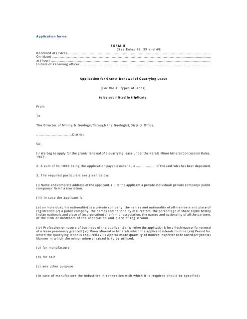 Application for Grant/ Renewal of Quarrying Lease - Government of ...