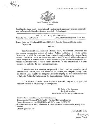 G.O (Rt) No. 128/2013/SJD - Government of Kerala
