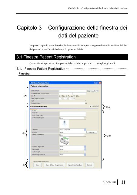Capitolo 3 - Configurazione della finestra dei dati del paziente